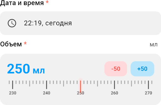 Форма ввода: дата, время и объём мочеиспускания